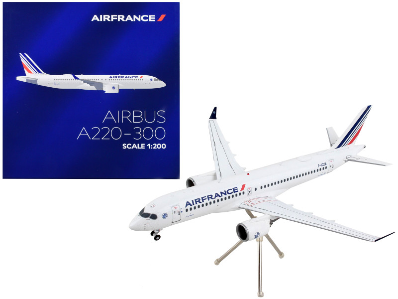 Airbus A220 300 Commercial Aircraft Air France White with Striped Tail Gemini 200 Series 1/200 Diecast Model Airplane GeminiJets G2AFR1046