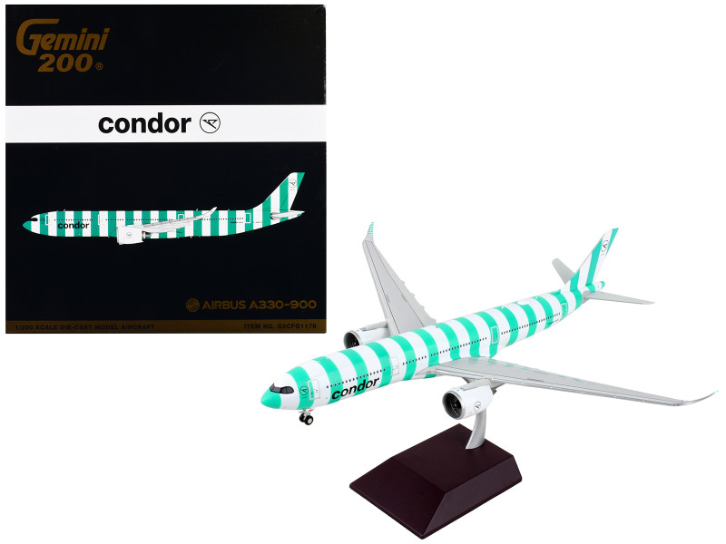 Airbus A330 900 Commercial Aircraft Condor Airlines White and Green Striped Gemini 200 Series 1/200 Diecast Model Airplane GeminiJets G2CFG1176
