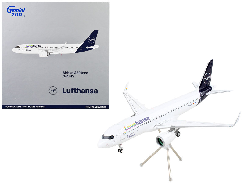 Airbus A320neo Commercial Aircraft Lufthansa LoveHansa White with Blue Tail Gemini 200 Series 1/200 Diecast Model Airplane GeminiJets G2DLH1198