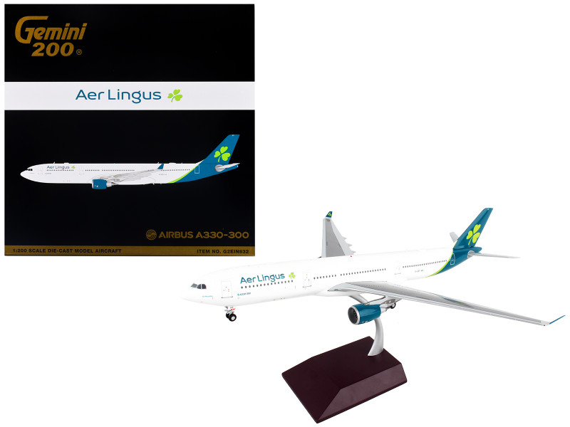 Airbus A330 300 Commercial Aircraft Aer Lingus White with Teal Tail Gemini 200 Series 1/200 Diecast Model Airplane GeminiJets G2EIN832