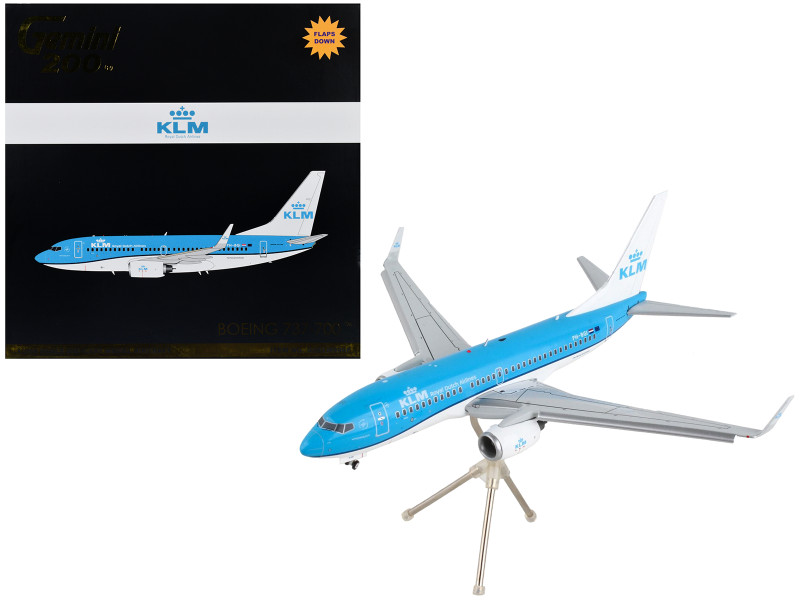 Boeing 737 700 Commercial Aircraft with Flaps Down KLM Royal Dutch Airlines Blue with White Tail Gemini 200 Series 1/200 Diecast Model Airplane GeminiJets G2KLM986F