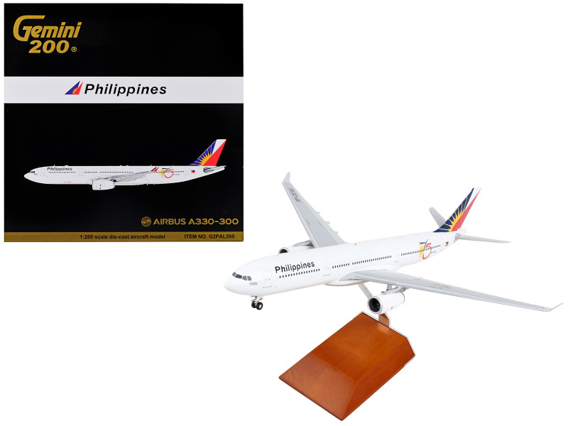 Airbus A330 300 Commercial Aircraft Philippine Airlines 75th Anniversary White with Tail Graphics Gemini 200 Series 1/200 Diecast Model Airplane GeminiJets G2PAL598