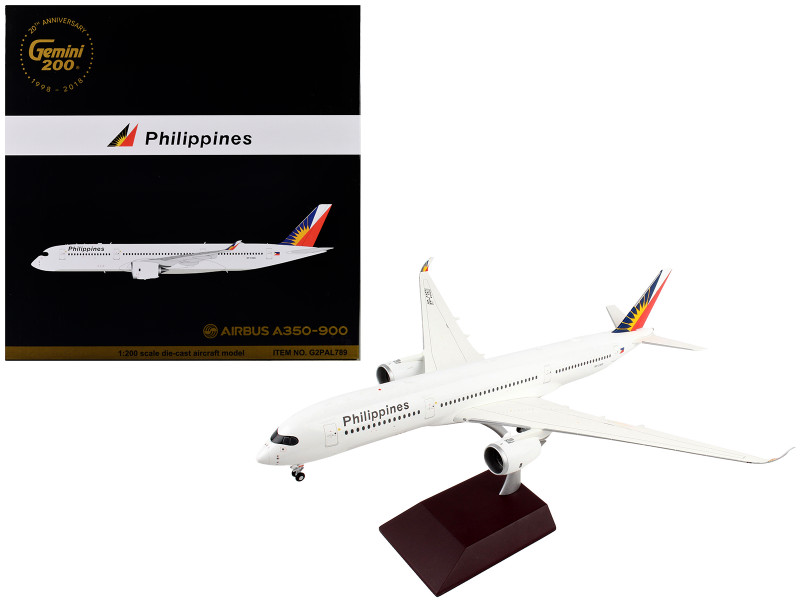 Airbus A350 900 Commercial Aircraft Philippine Airlines White with Tail Graphics Gemini 200 Series 1/200 Diecast Model Airplane GeminiJets G2PAL789