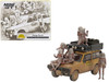 Range Rover with Roofrack Tan Dirty Version Camel Trophy Papua New Guinea Team USA 1982 with Papua New Guinea Asaro Mudmen 6 piece Figure Set 1/64 Diecast Model Car Mini GT MGTS0006