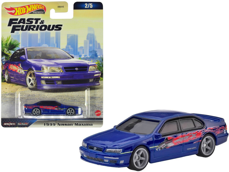 1999 Nissan Maxima Blue Metallic with Graphics The Fast and The Furious 2001 Movie Fast & Furious Series Diecast Model Car Hot Wheels HKD23