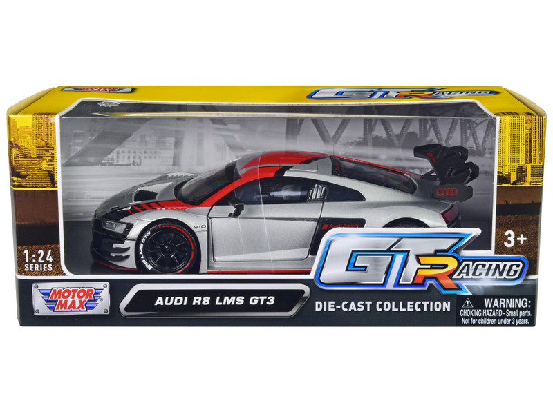 Audi R8 LMS GT3 Silver Metallic with Graphics GT Racing Series 1/24 Diecast Model Car Motormax 73788sil