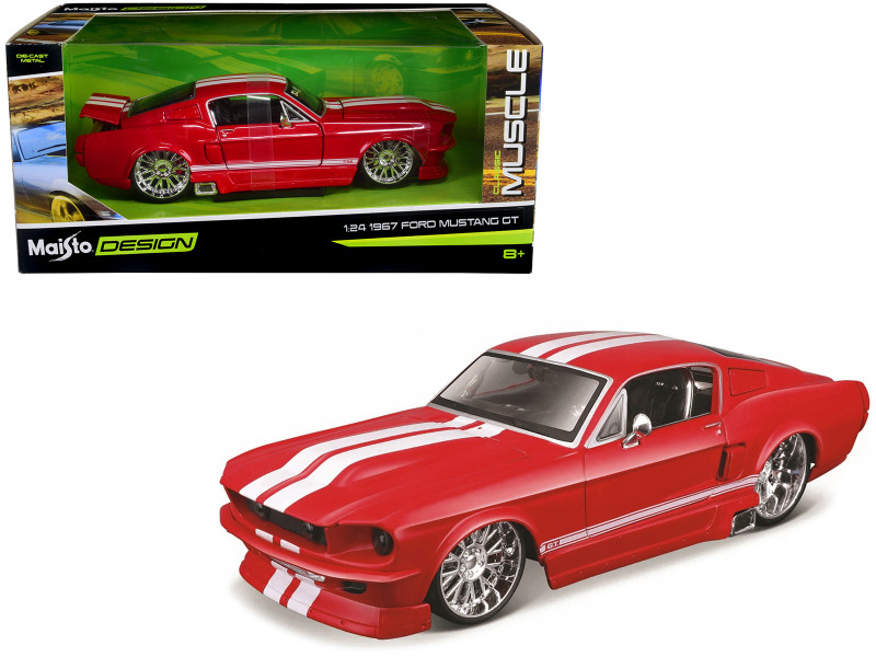 1967 Ford Mustang GT Red with White Stripes Classic Muscle Maisto Design Series 1/24 Diecast Model Car Maisto 31094R