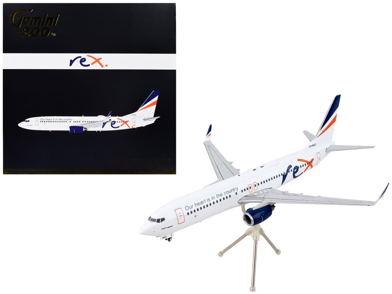Boeing 737 800 Commercial Aircraft Regional Express Rex Airlines White with Striped Tail Gemini 200 Series 1/200 Diecast Model Airplane GeminiJets G2RXA974