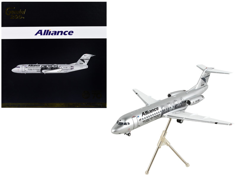 Fokker F70 Commercial Aircraft Alliance Airlines 100 Years First Flight from England Silver Metallic Gemini 200 Series 1/200 Diecast Model Airplane GeminiJets G2UTY988