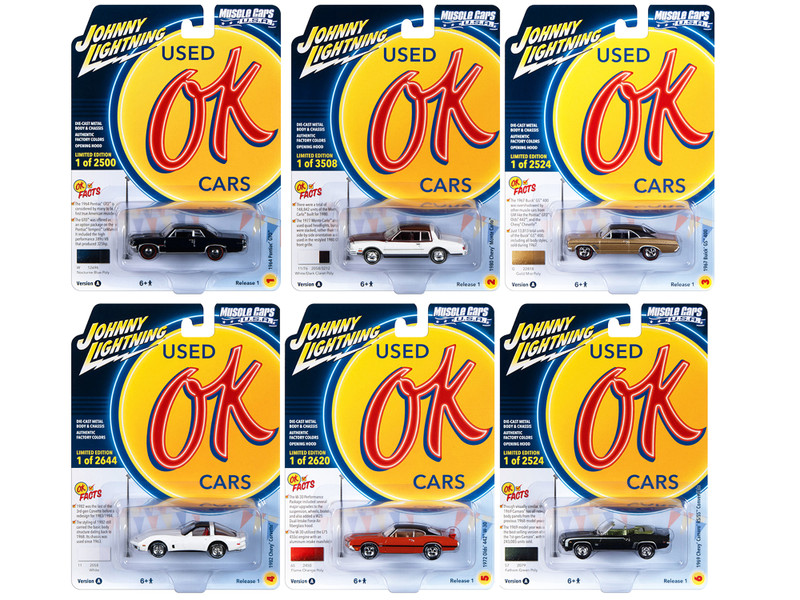 Muscle Cars USA 2023 Set A of 6 pieces Release 1 OK Used Cars 1/64 Diecast Model Cars Johnny Lightning JLMC032A