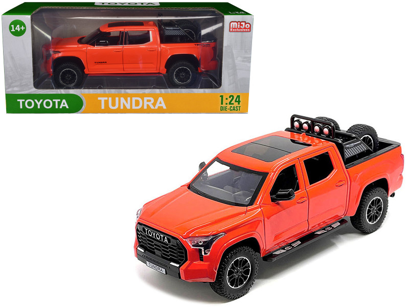 2023 Toyota Tundra TRD 4x4 Pickup Truck Solar Octane Orange with Sunroof and Wheel Rack 1/24 Diecast Model Car H08555R-SO