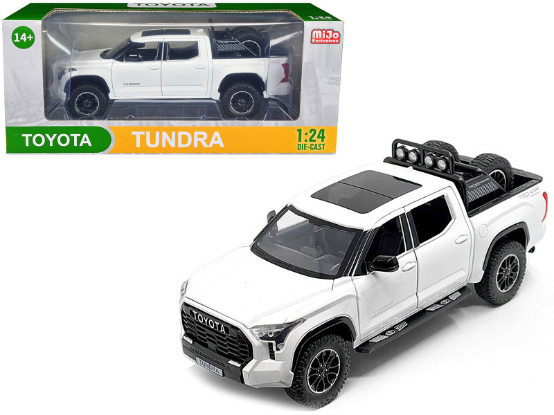 2023 Toyota Tundra TRD 4x4 Pickup Truck White Metallic with Sunroof and Wheel Rack 1/24 Diecast Model Car H08555R-WH