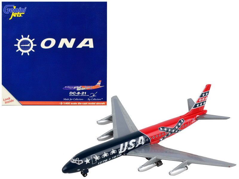 McDonnell Douglas DC 8 21 Commercial Aircraft Overseas National Airways USA Blue and Red Confederate Flag Livery 1/400 Diecast Model Airplane GeminiJets GJ563
