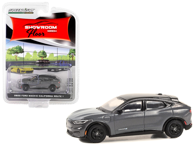 2023 Ford Mustang Mach E California Route 1 Carbonized Gray Metallic with Black Top Showroom Floor Series 4 1/64 Diecast Model Car Greenlight 68040D