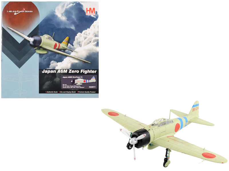 Mitsubishi A6M2 ZeroType 21 Fighter Aircraft PO 1st Class Tsugio Matsuyama Carrier Hiryu Pearl Harbor 1941 Imperial Japanese Navy Air Service Air Power Series 1/48 Diecast Model Hobby Master HA8811