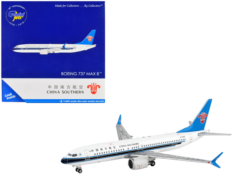 Boeing 737 MAX 8 Commercial Aircraft China Southern Airlines White with Black Stripes and Blue Tail 1/400 Diecast Model Airplane GeminiJets GJ1710