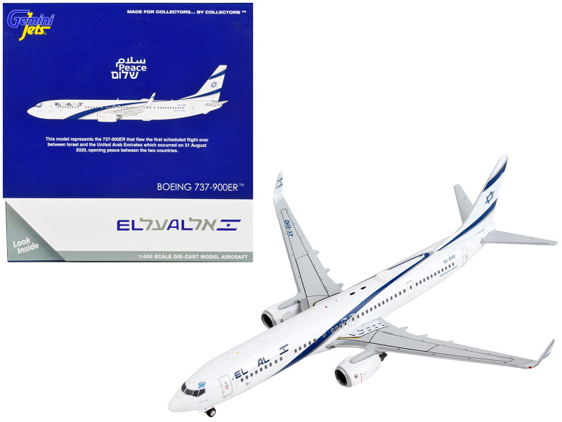 Boeing 737 900ER Commercial Aircraft El Al Israel Airlines White with Blue Stripes 1/400 Diecast Model Airplane GeminiJets GJ1956