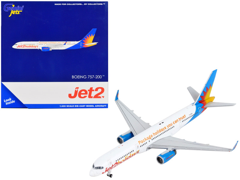 Boeing 757 200 Commercial Aircraft Jet2 Holidays White with Blue Tail 1/400 Diecast Model Airplane GeminiJets GJ1975