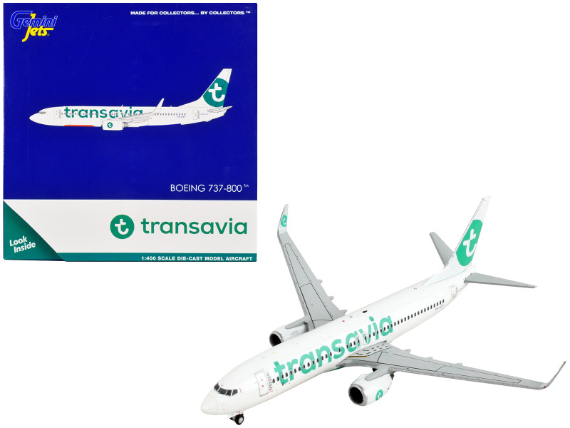 Boeing 737 800 Commercial Aircraft Transavia Airlines White with Green Tail 1/400 Diecast Model Airplane GeminiJets GJ1977