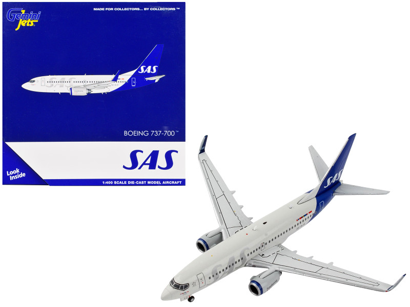 Boeing 737 700 Commercial Aircraft Scandinavian Airlines Gray with Blue Tail 1/400 Diecast Model Airplane GeminiJets GJ1988