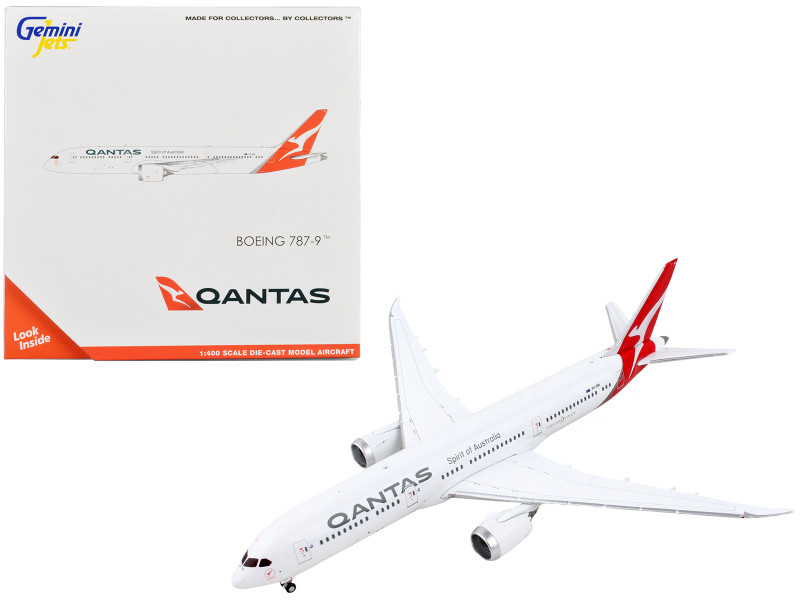 Boeing 787 9 Commercial Aircraft Qantas Airways Spirit of Australia White with Red Tail 1/400 Diecast Model Airplane GeminiJets GJ1995