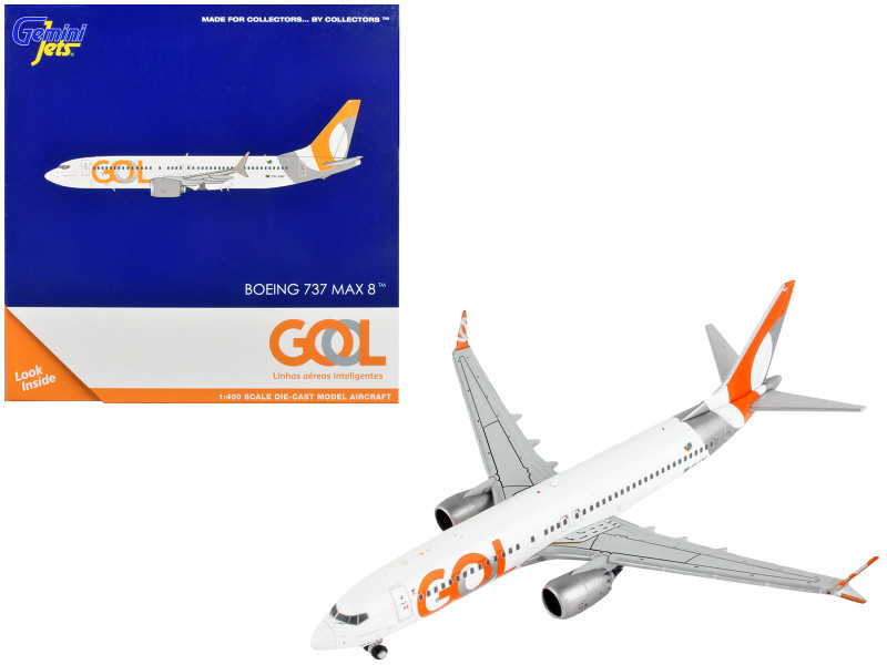 Boeing 737 MAX 8 Commercial Aircraft Gol Linhas Aereas Inteligentes White with Orange and Silver Tail 1/400 Diecast Model Airplane GeminiJets GJ2010