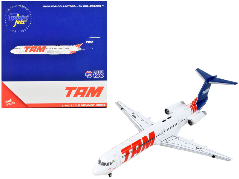 Fokker F100 Commercial Aircraft TAM Linhas Aereas White with Blue Tail 1/400 Diecast Model Airplane GeminiJets GJ2062