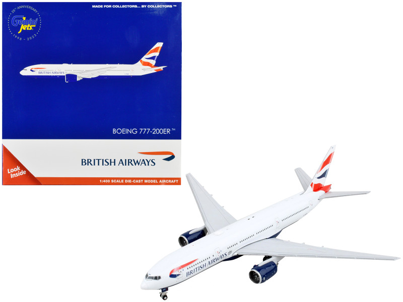 Boeing 777 200ER Commercial Aircraft British Airways White with Tail Stripes 1/400 Diecast Model Airplane GeminiJets GJ2117