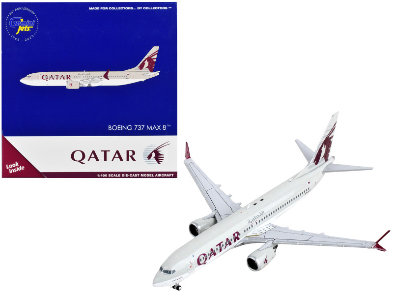 Boeing 737 MAX 8 Commercial Aircraft Qatar Airways Gray with Tail Graphics 1/400 Diecast Model Airplane GeminiJets GJ2210