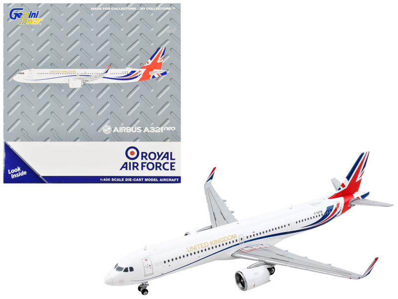 Airbus A321neo Transport Aircraft Royal Air Force United Kingdom White with UK Flag Tail Gemini Macs Series 1/400 Diecast Model Airplane GeminiJets GM111