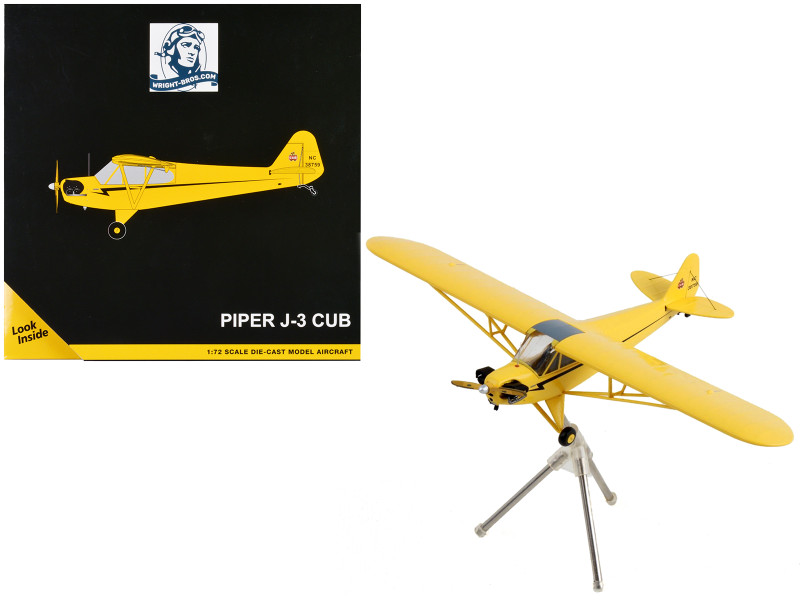 Piper J 3 Cub Light Aircraft NC 38759 Yellow with Black Stripes Gemini General Aviation Series 1/72 Diecast Model Airplane GeminiJets GGPIP015