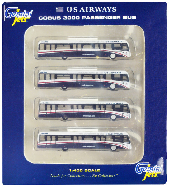 Cobus 3000 Passenger Bus White and Blue US Airways Shuttle Bus 4 Piece Set 1/400 Diecast Models GeminiJets GJ1533