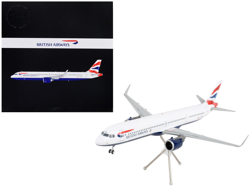 Airbus A321neo Commercial Aircraft British Airways White with Tail Stripes Gemini 200 Series 1/200 Diecast Model Airplane GeminiJets G2BAW1128