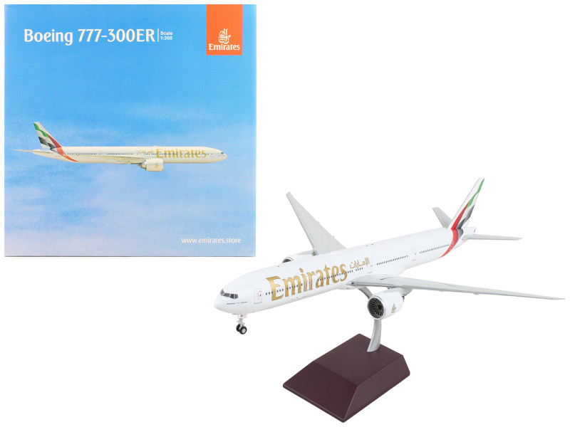 Boeing 777 300ER Commercial Aircraft Emirates Airlines 2023 Livery White with Striped Tail Gemini 200 Series 1/200 Diecast Model Airplane GeminiJets G2UAE1250