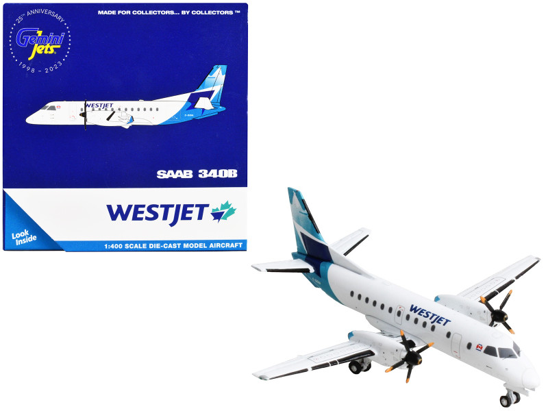 Saab 340B Commercial Aircraft WestJet Airlines White with Blue Tail 1/400 Diecast Model Airplane GeminiJets GJ2212
