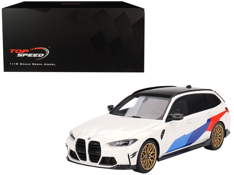 BMW M3 M Performance Touring Alpine White with Graphics and Black Top 1/18 Model Car Top Speed TS0490