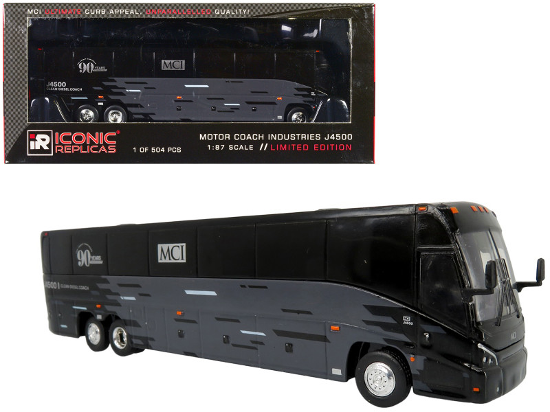 MCI J4500 Coach Bus MCI 90th Anniversary Black and Gray The Bus & Motorcoach Collection Limited Edition to 504 pieces Worldwide 1/87 HO Diecast Model Iconic Replicas 87-0465