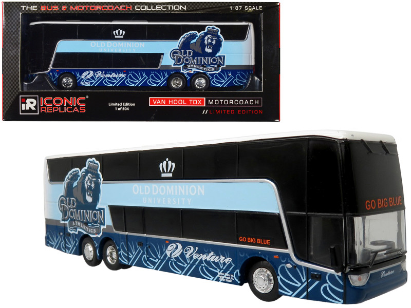 Van Hool TDX Double Decker Coach Bus Old Dominion University Venture Tours Go Big Blue The Bus & Motorcoach Collection Limited Edition to 504 pieces Worldwide 1/87 HO Diecast Model Iconic Replicas 87-0467