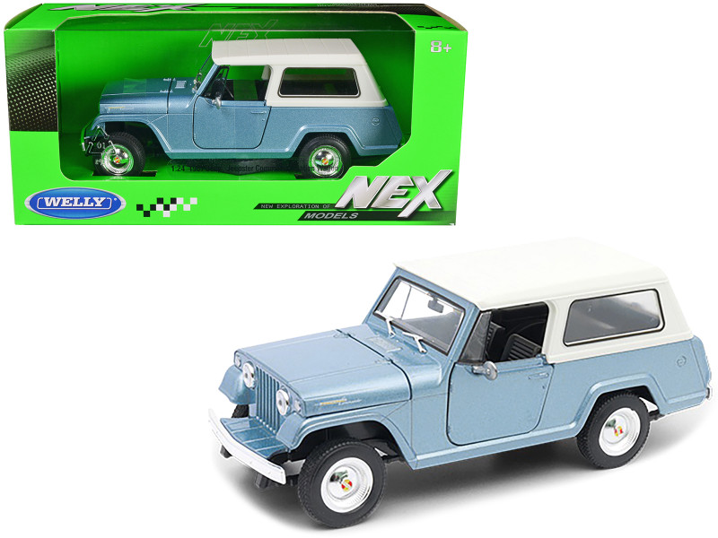 1967 Jeep Jeepster Commando Station Wagon Light Blue Metallic with White Top NEX Models Series 1/24 Diecast Model Car Welly 24117H-W-BL