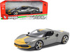 Ferrari 296 GTB Assetto Fiorano Gray Metallic with Yellow Stripes Race Play Series 1/18 Diecast Model Car Bburago 16017gry