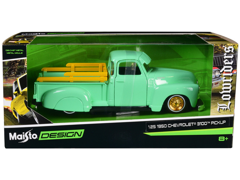 1950 Chevrolet 3100 Pickup Truck Lowrider Light Green with Gold Wheels Lowriders Series 1/24 Diecast Model Car Maisto 32545grn