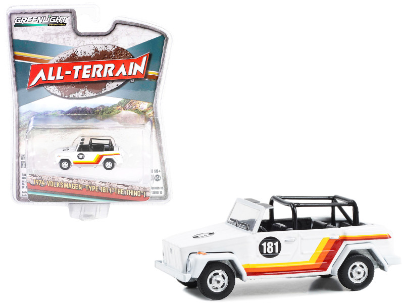 1974 Volkswagen Thing Type 181 #181 White with Stripes All Terrain Series 15 1/64 Diecast Model Car Greenlight 35270C