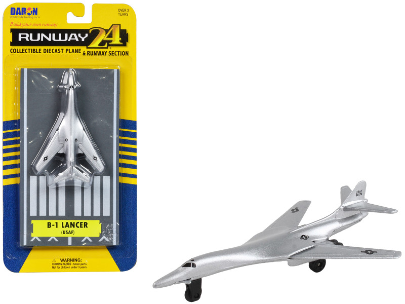 Rockwell B 1 Lancer Bomber Aircraft Silver Metallic United States Air Force with Runway Section Diecast Model Airplane Runway24 RW025