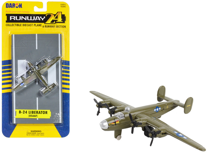 Consolidated B 24 Liberator Bomber Aircraft Olive Drab United States Army Air Force with Runway Section Diecast Model Airplane Runway24 RW045