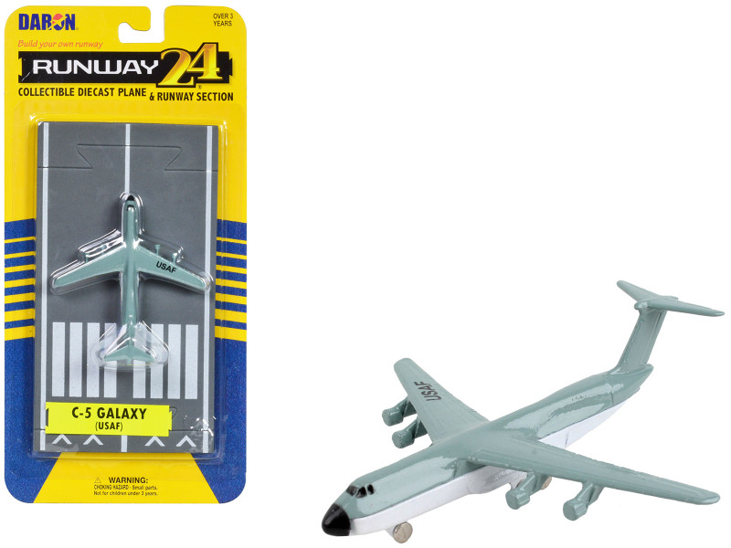 Lockheed C 5 Galaxy Transport Aircraft Gray and White United States Air Force with Runway Section Diecast Model Airplane Runway24 RW070
