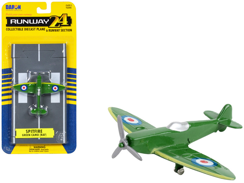 Supermarine Spitfire Fighter Aircraft Green Royal Air Force with Runway Section Diecast Model Airplane Runway24 RW225