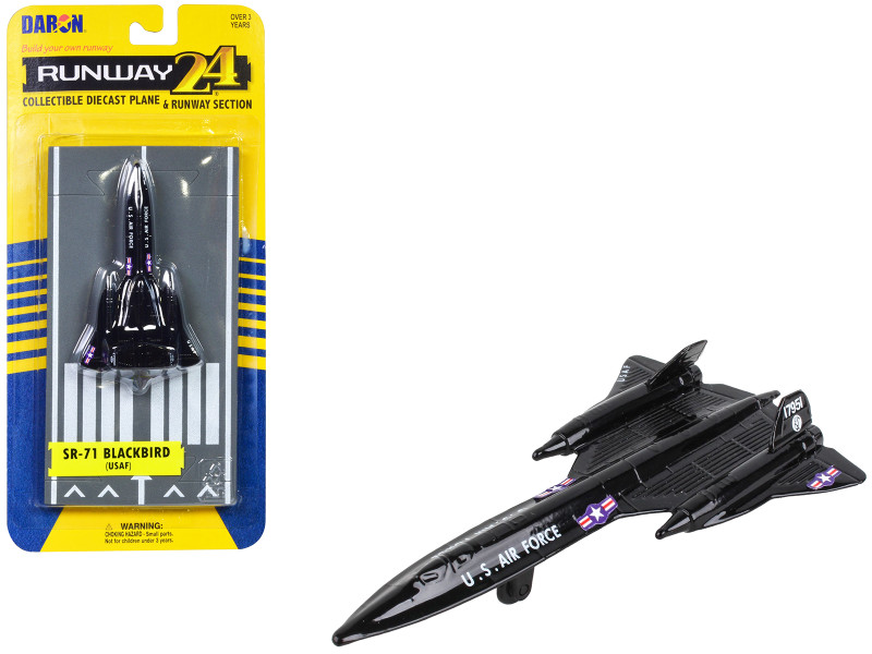 Lockheed SR 71 Blackbird Aircraft Black United States Air Force with Runway Section Diecast Model Airplane Runway24 RW230