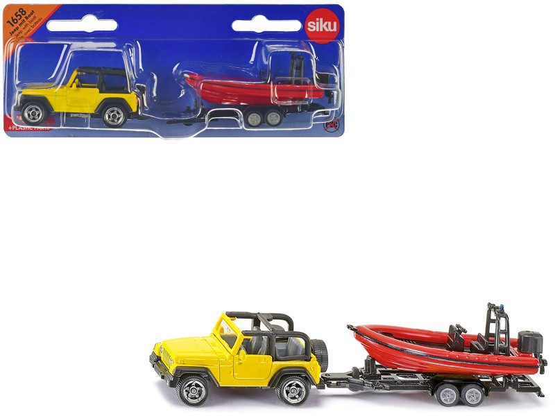 Jeep Yellow with Trailer and Boat Diecast Model Siku 1658