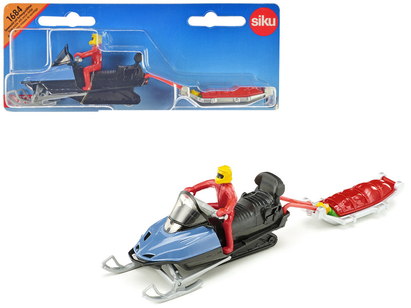Snow Mobile Blue with Rescue Sledge and 2 Figures Diecast Model Siku 1684