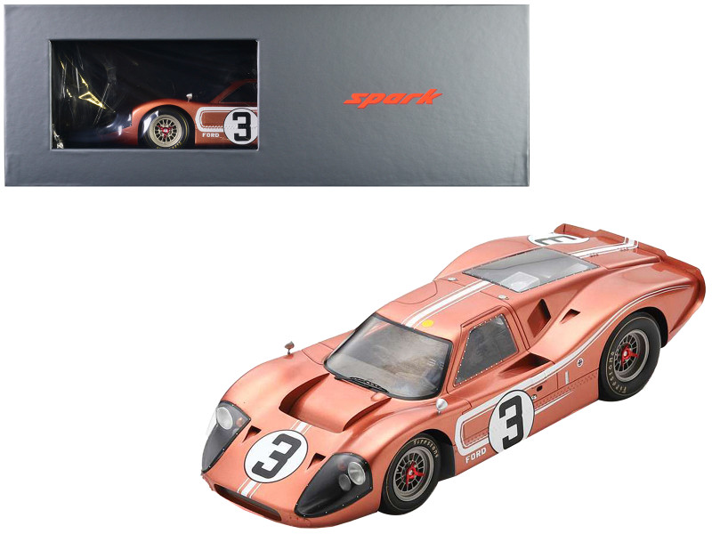 Ford GT40 MK IV #3 Mario Andretti Lucien Bianchi 24 Hours of Le Mans 1967 with Acrylic Display Case 1/18 Model Car Spark 18S682